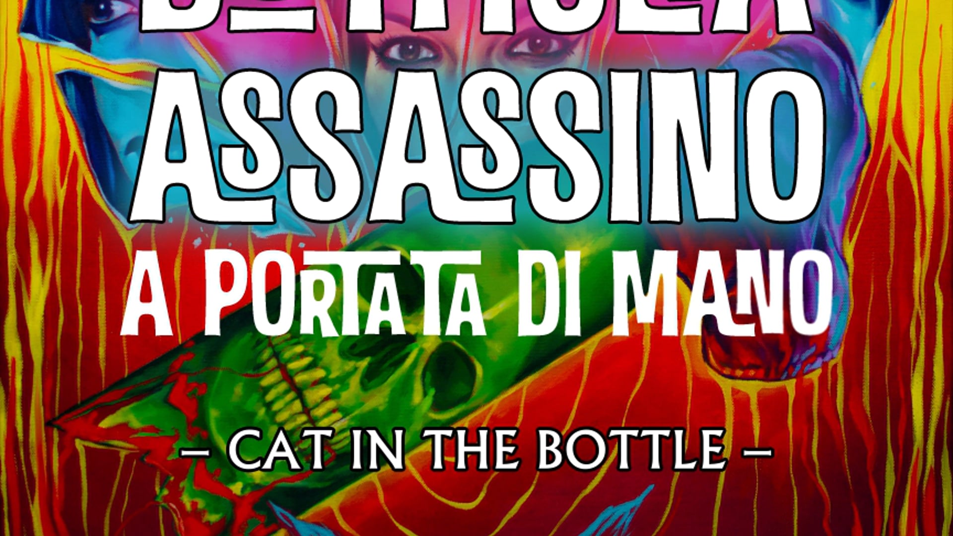 TRE CALDO GATTO BOTTIGLIA ASSASSINO A PORTATA DI MANO - CAT IN THE BOTTLE - ANIMATED POSTER