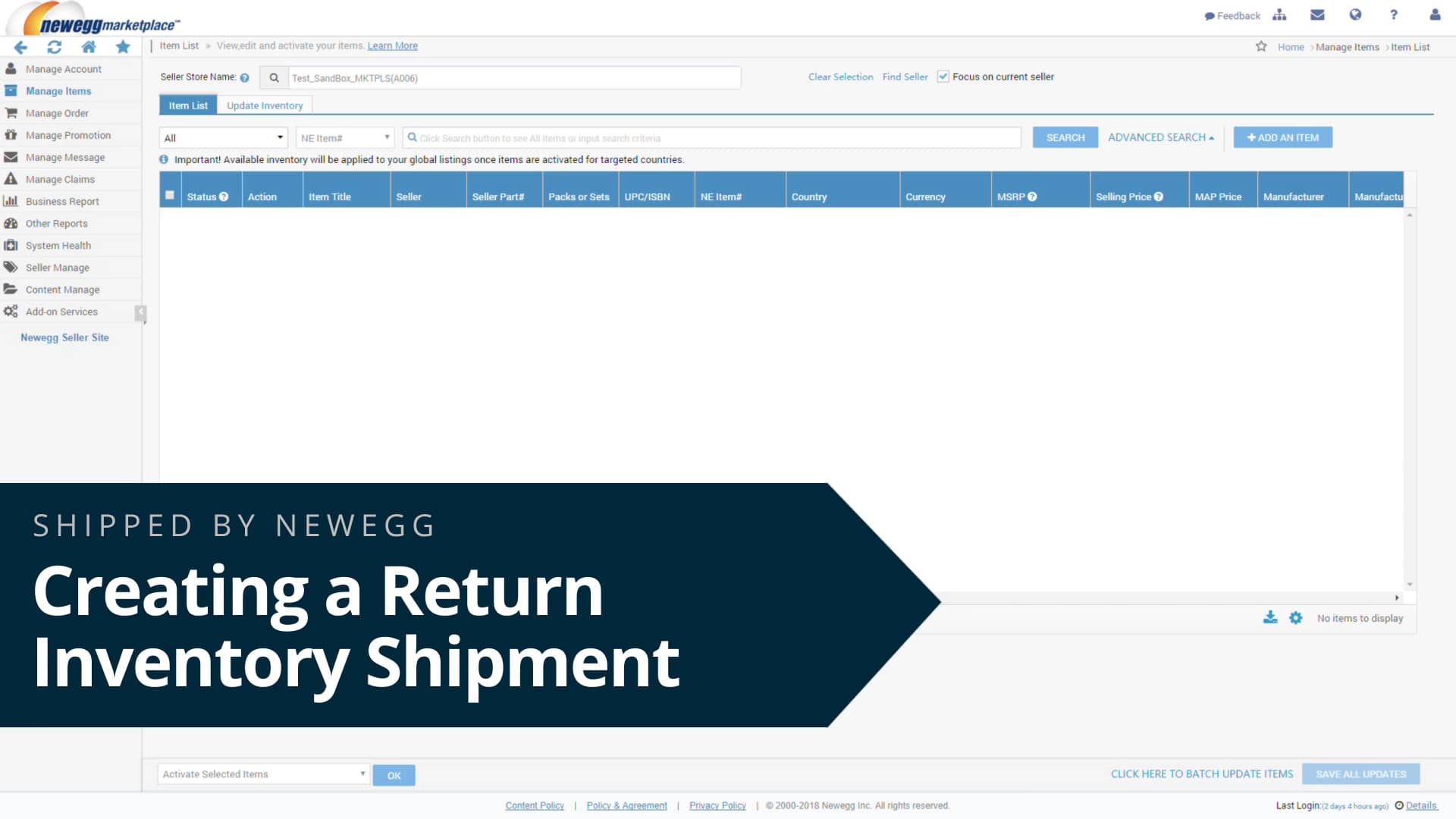 Shipped by Newegg (SBN) Creating a Return Inventory Shipment on Vimeo