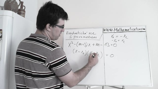 Rovnice s parametrem - Kvadratická - Určete hodnotu parametru aby řešení splňovalo podmínku