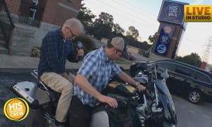 Will Graham Takes Jim Mann for a Spin on His Motorcycle