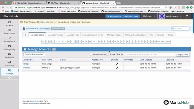 Creating Users in MantisHub