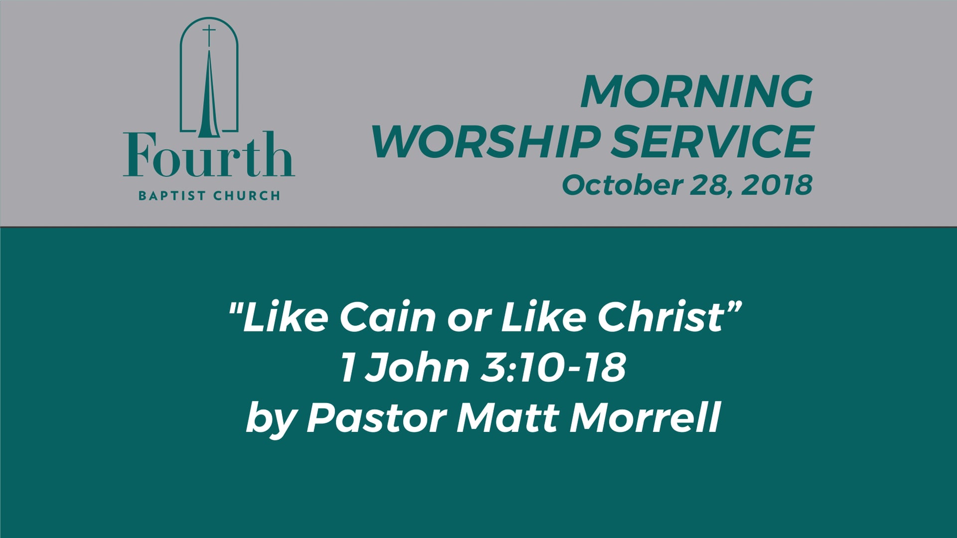 2018 - 10 - 28 Sunday AM Service Fourth Baptist Church on Vimeo