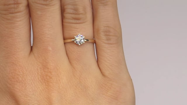 Wideo Pierścionek zaręczynowy  z diamentem Kartezja z żółtego złota
