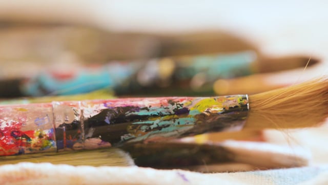 Close up of paint brushes