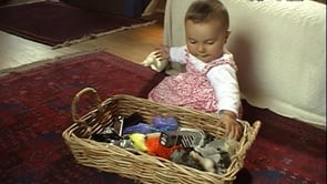 Baby plays with basket of objects thumbnail