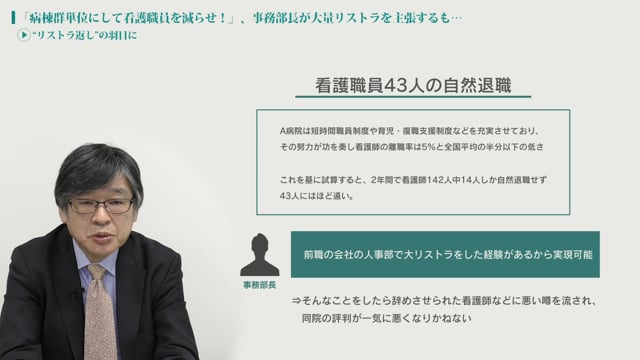 [case19 #3] “病棟群単位”で大規模リストラを主張、しかし……「“リストラ返し”の羽目に」（病院経営ケーススタディー）