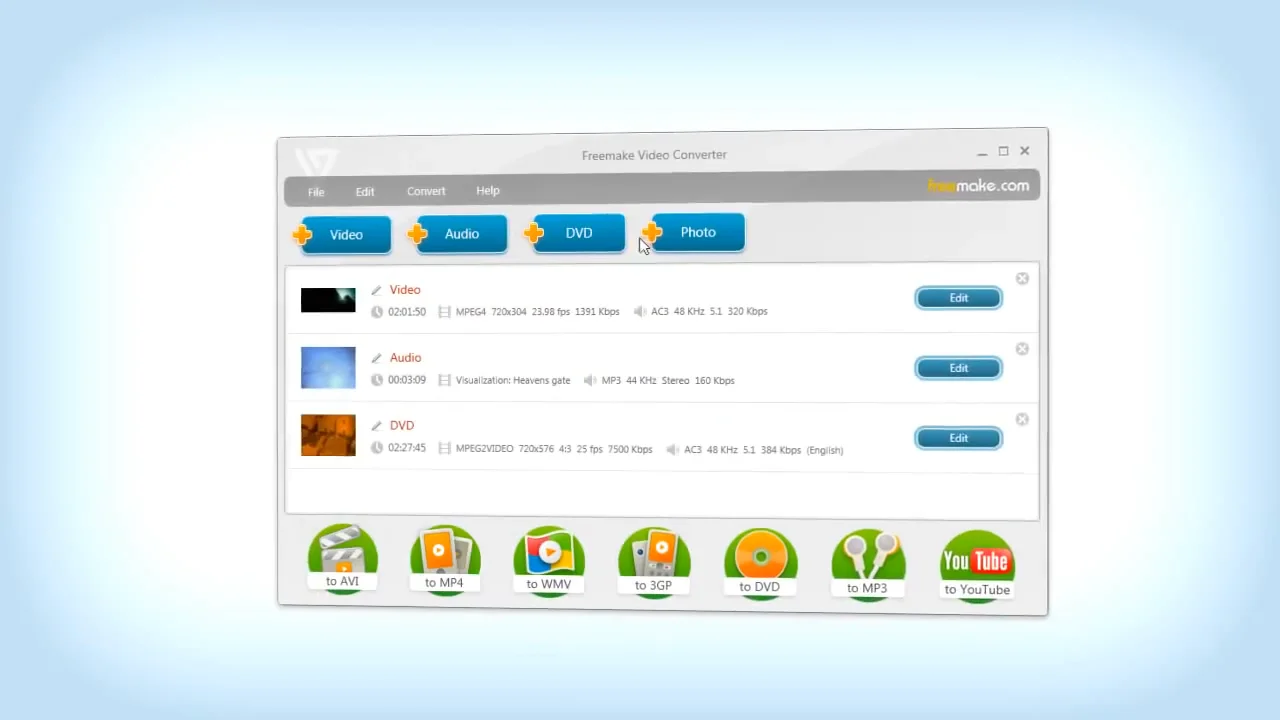 Free Video Converter - Convert Video to AVI, MP4, WMV, 3GP, DVD  