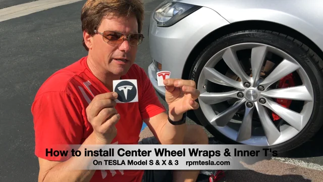 Model S, 3, X & Y Center Wheel Hub Inner T Vinyl Decal Wrap (5 Piece)
