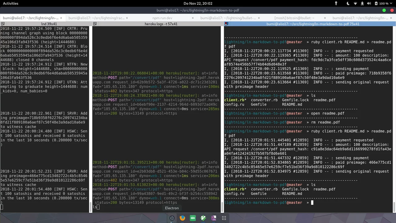 Machine to Machine payments using bitcoin lightning