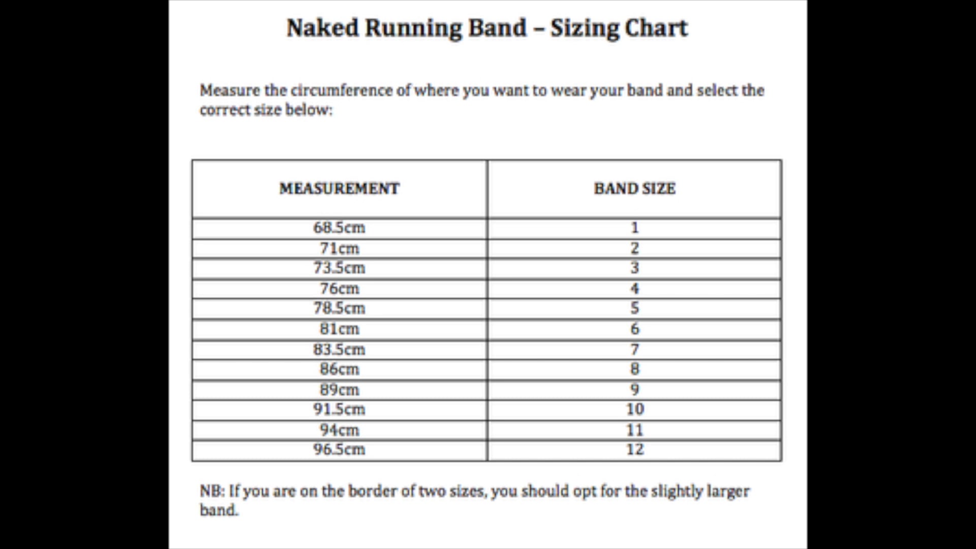 Naked Running Band Sizing