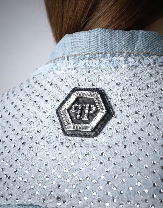 Denim Jacket Oversize Tattoo Monogram with Crystals