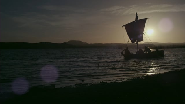 Jesus crossing over lake