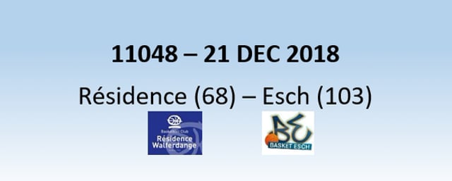 N1H 11048 Résidence Walfer (68) - Basket Esch (103) 21/12/2018