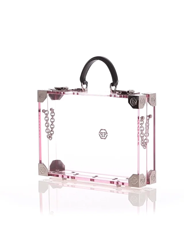 Lion Mini Trunk Clutch in Transparent Acrylic with Silver Hardware