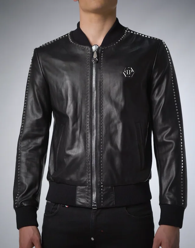 Philipp Plein Studded Leather Bomber Jacket