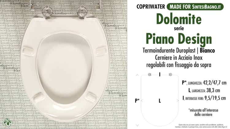 Copriwater PIANO DESIGN DOLOMITE. Ricambio DEDICATO. Resina