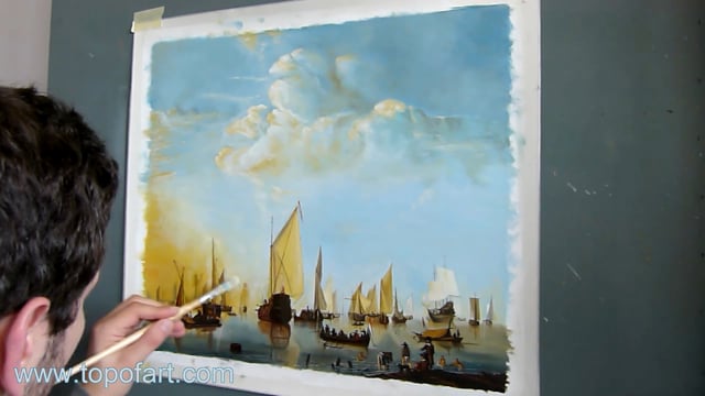 Willem van de Velde | Ships in a Calm Sea | Painting Reproduction Video | TOPofART