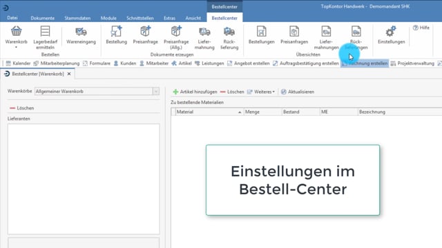 Einstellungen im Modul Bestell-Center