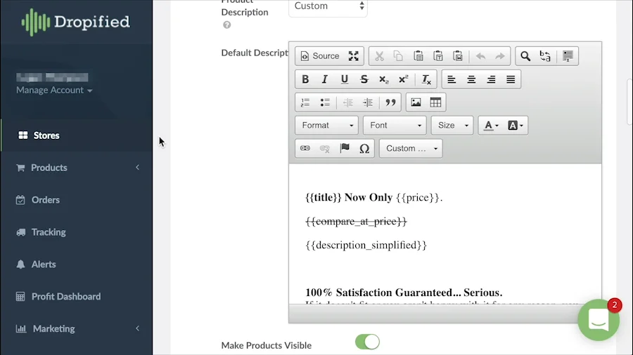 quick default settings on Vimeo