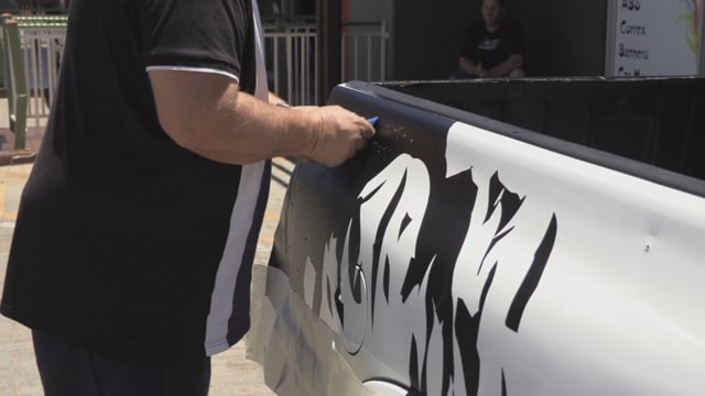 Maker Video: Bakkie Tail Car Wrap with Black Colour Vinyl Cutout on V-Smart Vinyl Cutter and Applied by Soapy Water