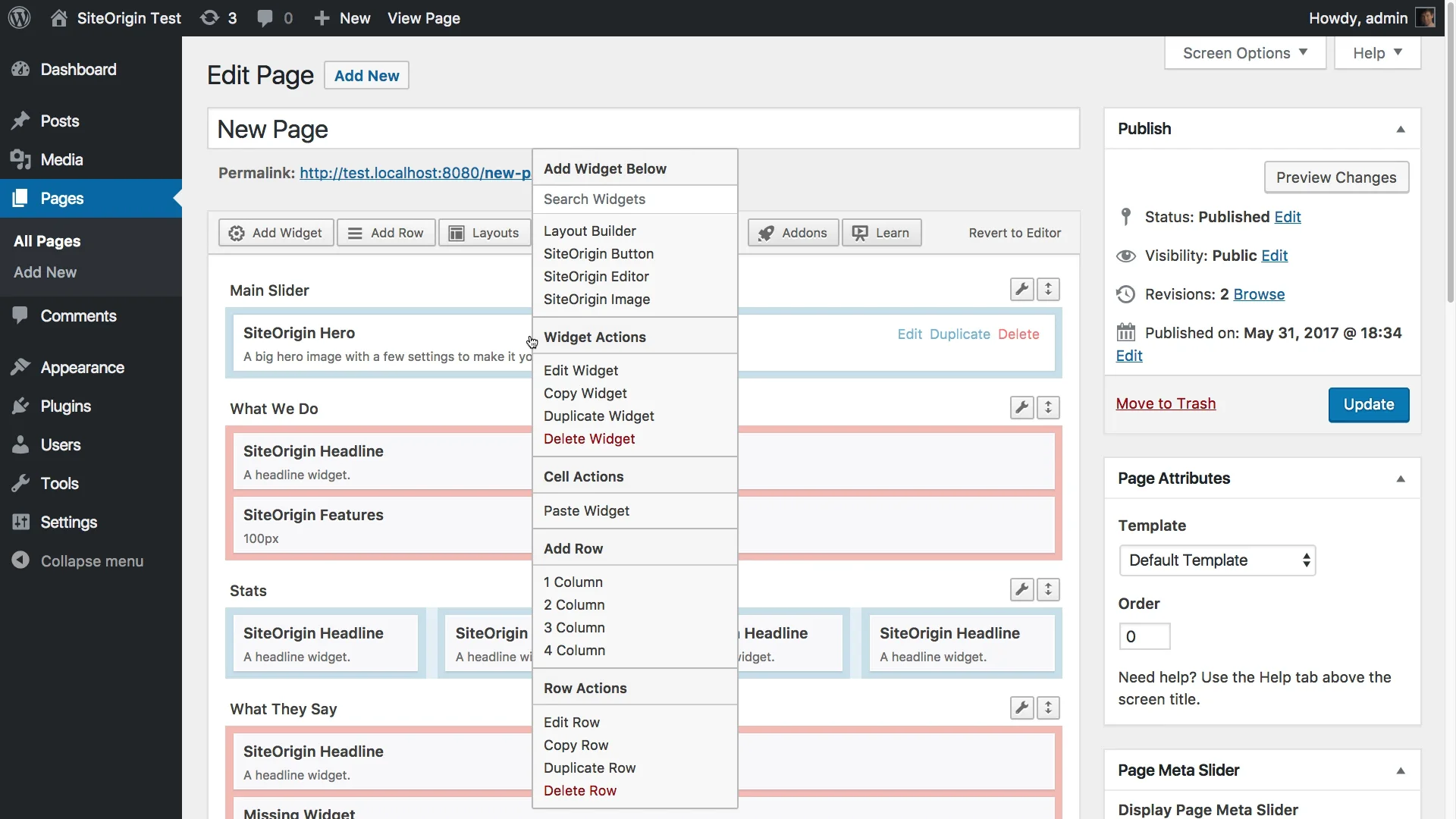 Siteorigin page builder top