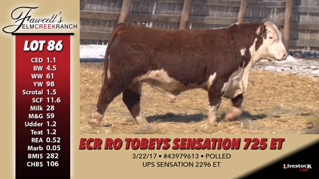 Lot #86 - ECR RO TOBEYS SENSATION 725 ET
