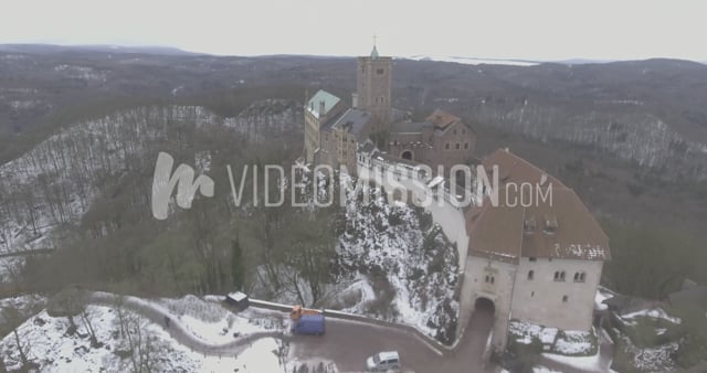 Drone Flying Away From Castle