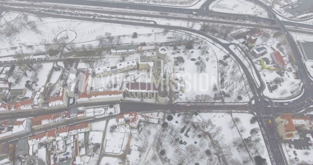 Drone Flying Over Snow Cathedral
