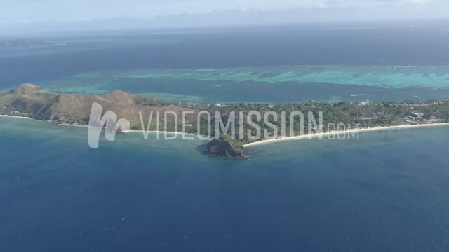 Drone Over Ocean High View Of Island Coast