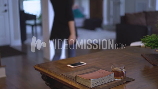 Woman Studying Bible Dinner Table 04