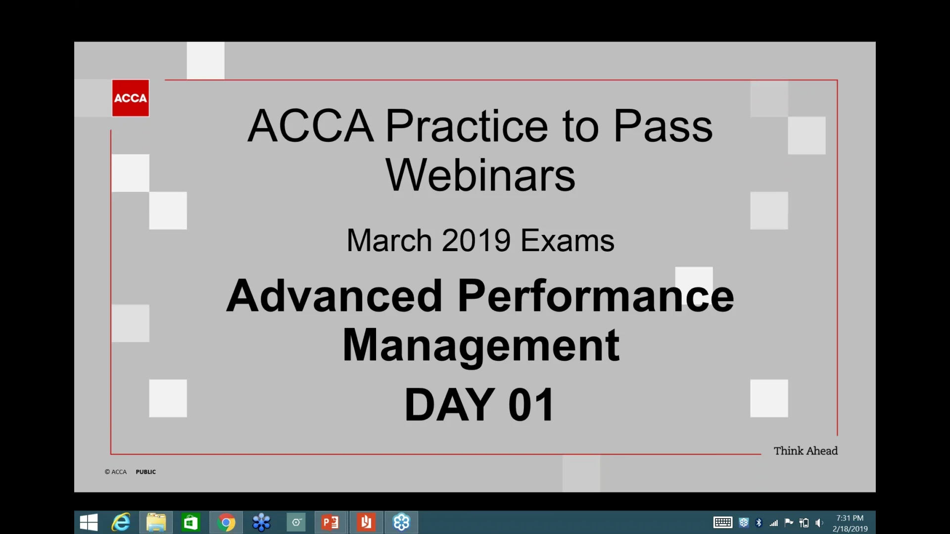 ACCA Exam Approach Webinars March 2019 Advanced Performance Management APM Day 01