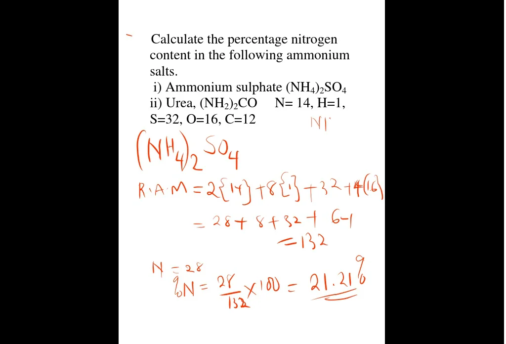 Calculate the percentage nitrogen content