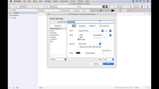 Scriptwriting In Scrivener