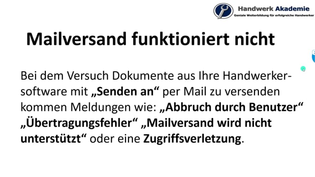Mailversand aus Dokument heraus funktionert nicht
