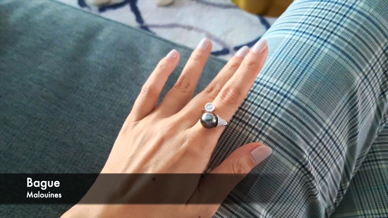 Bague Malouines - Perle de Tahiti verte aubergine - Gemperles