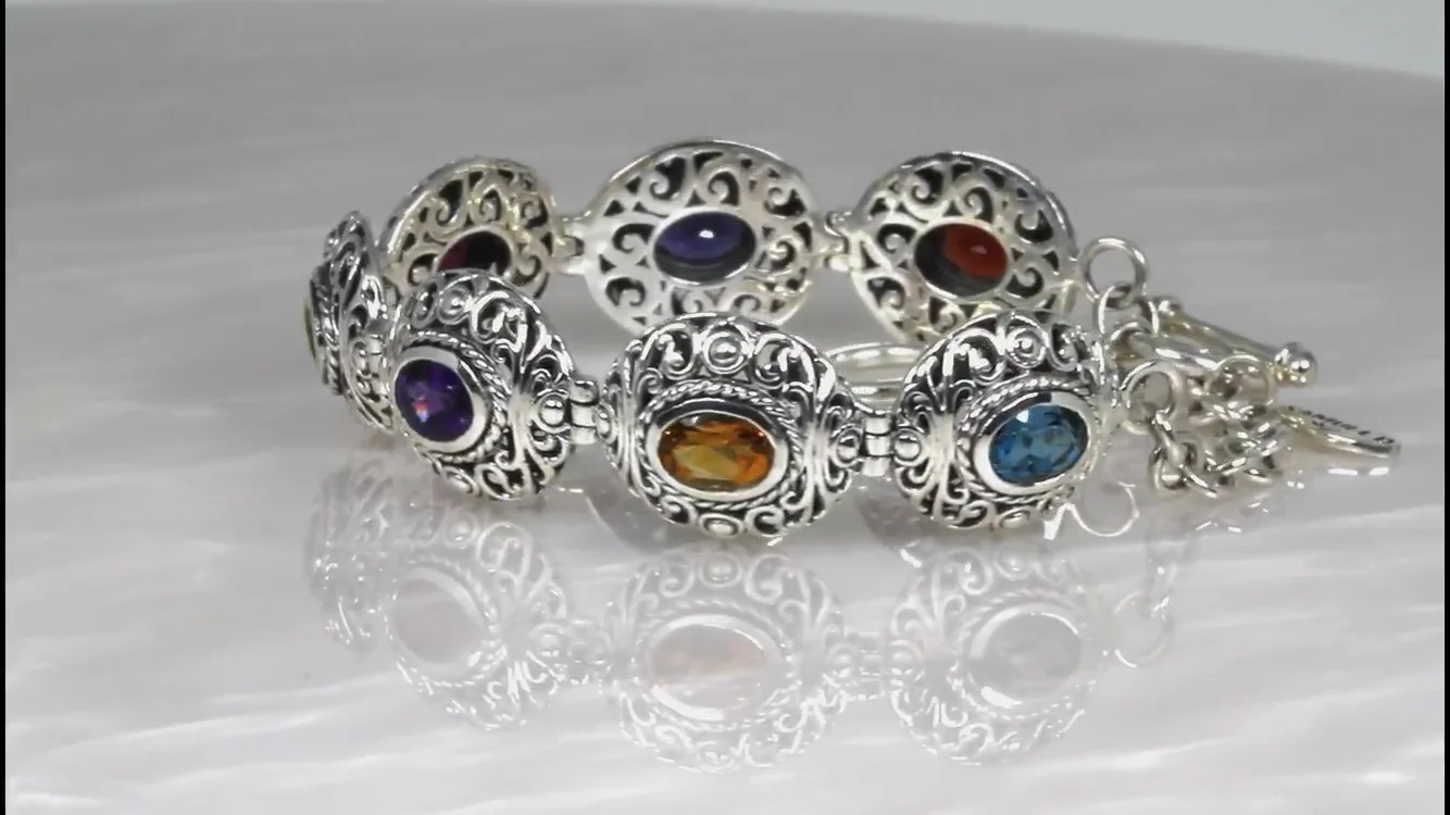 SILVER DESIGN MANY STONE BRACELET/ブレスレット Colored Gem Stone & Sterling Silver Bracelet by Samuel B