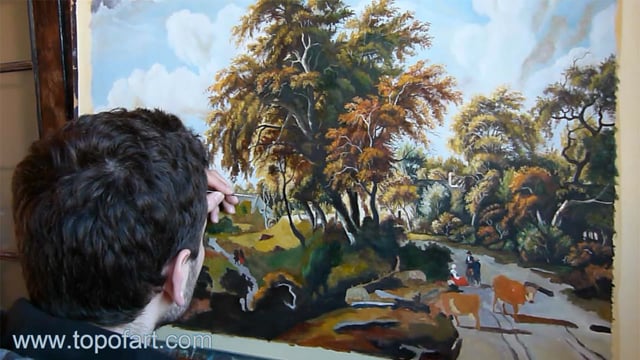 Hobbema | Road on the Dyke | Painting Reproduction Video | TOPofART