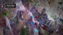 Satellite image of Death Valley. A gray box in the top left corner has text that reads "Death Valley, California, USA."