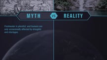 A simple chart with two columns, each with a header image: a mythical drawing on the left and an image of a waterfall on the right. The "Myth vs. Reality" logo appears toward the chart's top, with "Myth" positioned at the top of the left column, and "Reality" positioned at the top of the right column. The "Myth" column has text.