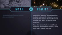 A simple chart with two columns, each with a header image: a mythical drawing on the left and an image of warped points of light on the right. The "Myth vs. Reality" logo appears toward the chart's top, with "Myth" positioned at the top of the left column, and "Reality" positioned at the top of the right column. Both columns have text.