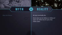 A simple chart with two columns, each with a header image: a mythical drawing on the left and an image of stars on the right. The "Myth vs. Reality" logo appears toward the chart's top, with "Myth" positioned at the top of the left column, and "Reality" positioned at the top of the right column. Both columns have text.