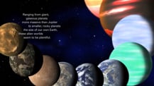 Collage of various artist's concepts of exoplanets against a swath of space. Text appears toward the top left corner.