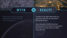 A simple chart with two columns, each with a header image: a mythical drawing on the left and a bird's-eye view of Earth at night on the right. The "Myth vs. Reality" logo appears toward the chart's top, with "Myth" positioned at the top of the left column, and "Reality" positioned at the top of the right column. Both columns have text.