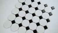 Metro Octagon Matte White and Black Porcelain Mosaic Tile
