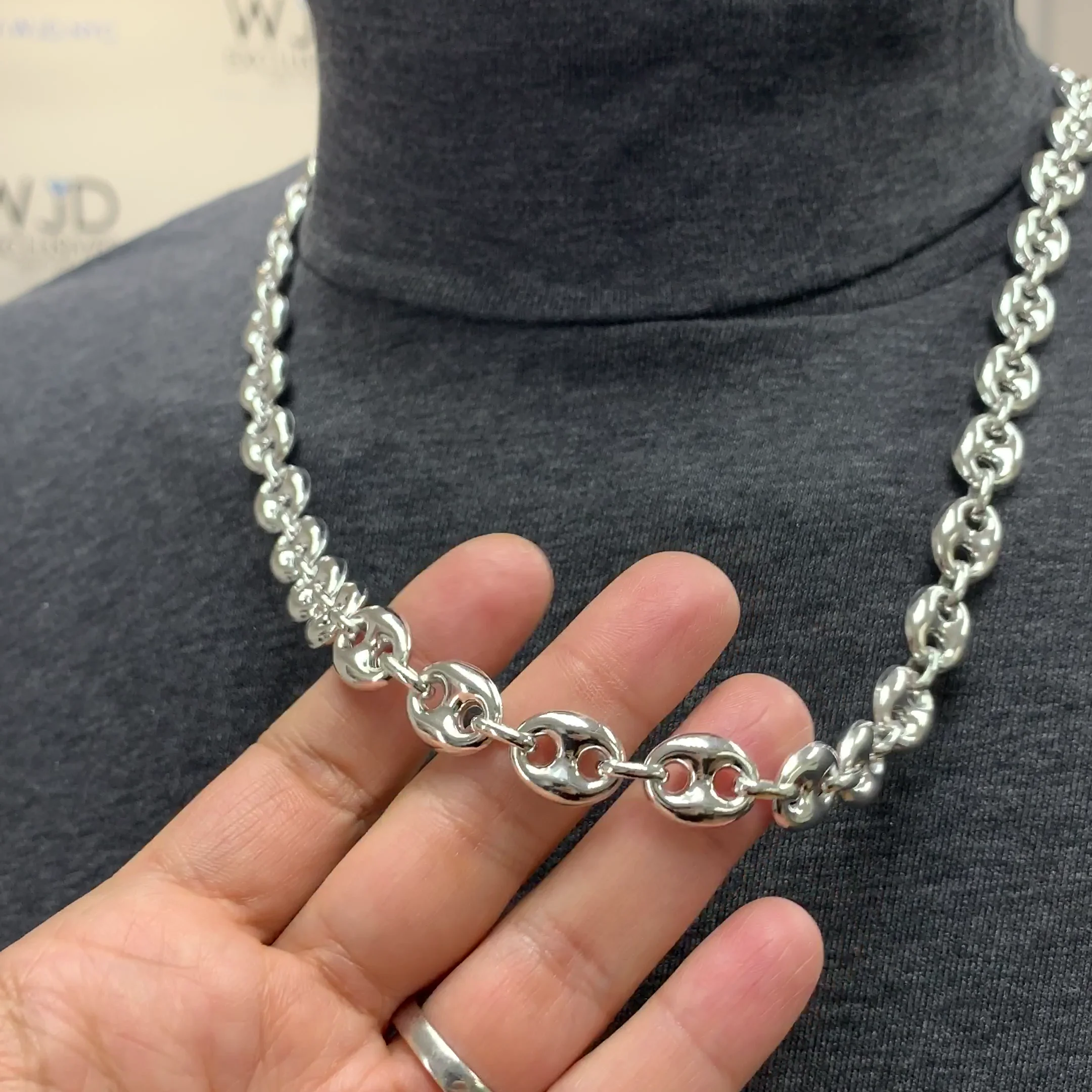 925 Sterling Silver 12mm Puffed Anchor Mariner Chain