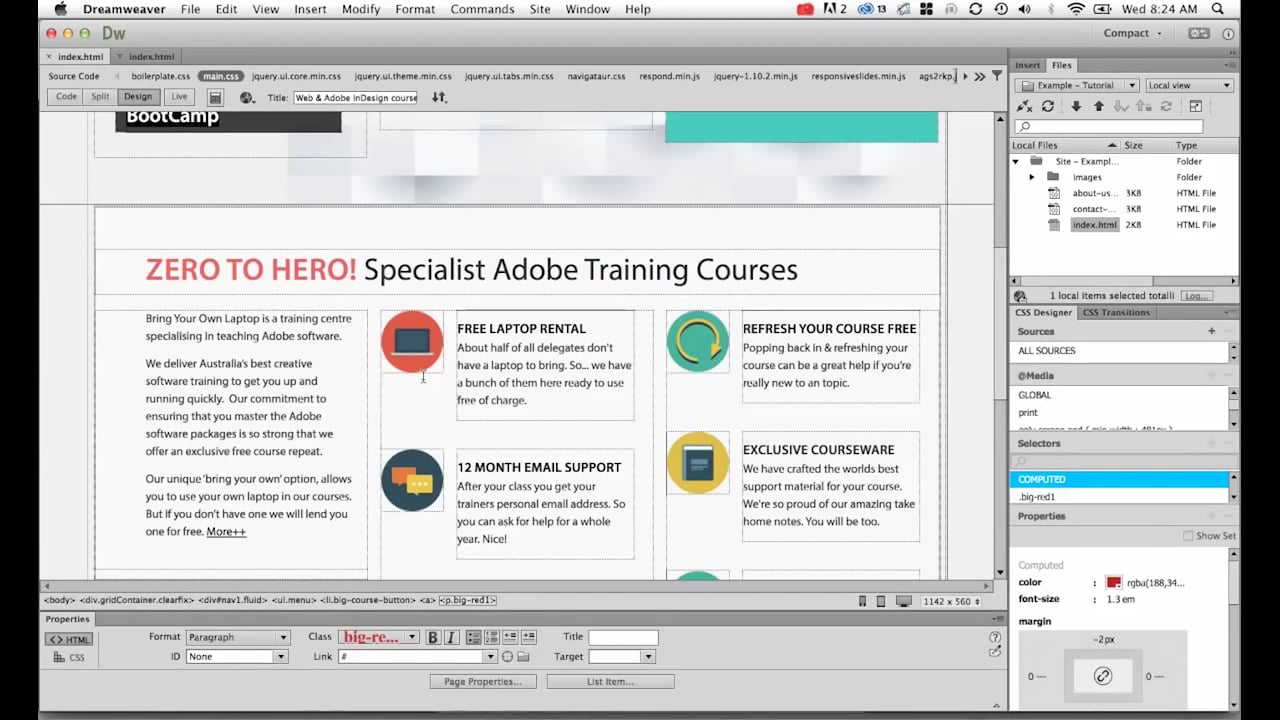 14 - How to add Bootstrap columns & rows in Dreamweaver | Bring Your Own  Laptop