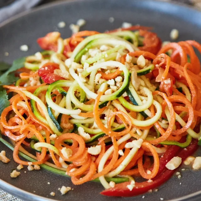 Spiralized Thai Zucchini Noodle Salad with Sriracha Dressing