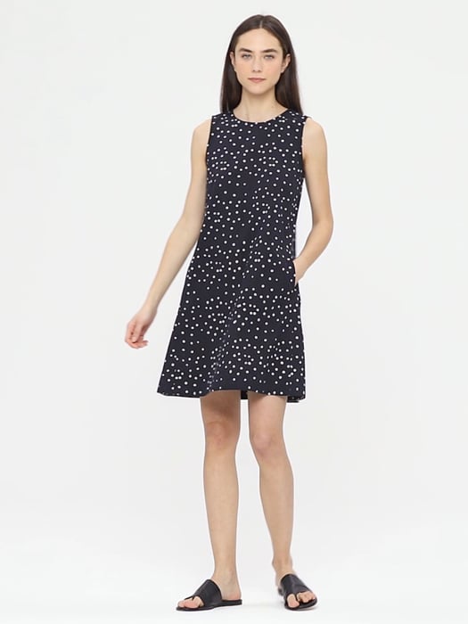 Frank and Eileen Linen Navy Polka Dot Dress Size S Perfect Cond