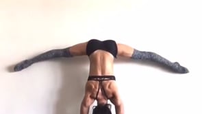 Straddle Split Pose In Handstand Wall, Downward Facing Tree Wall, One Legged Dog Against Wall