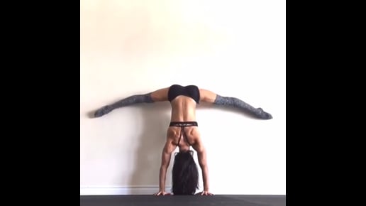 Straddle Split Pose In Handstand Wall, Downward Facing Tree Wall, One Legged Dog Against Wall